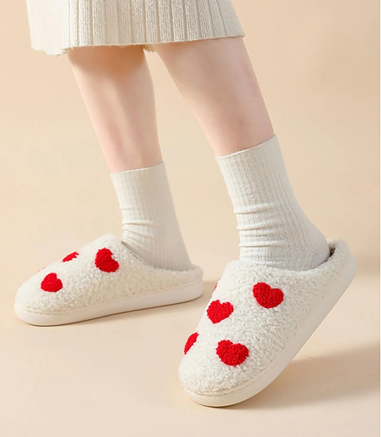Women's Plush Heart Love Slippers - Blue Eyes Mushroom Cat Ears Retro Memory Foam Soft Plush Home Shoes