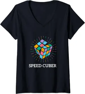 Womens Rubiks Cube Speed Cuber 80's Vintage 3x3 Cube Game Puzzle V-Neck T-Shirt