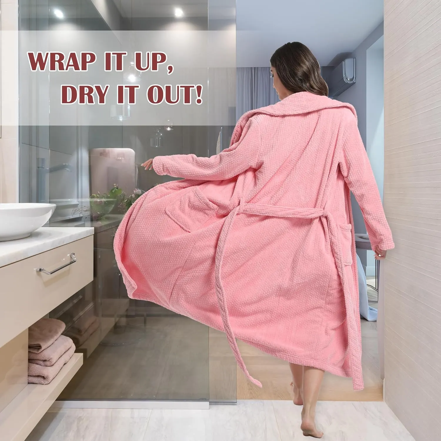 Women's Shawl Collar Bathrobe, Soft Long Towel Robes for Women - Super Absorbent Quick Dry yet Warm(Grey, S/M)