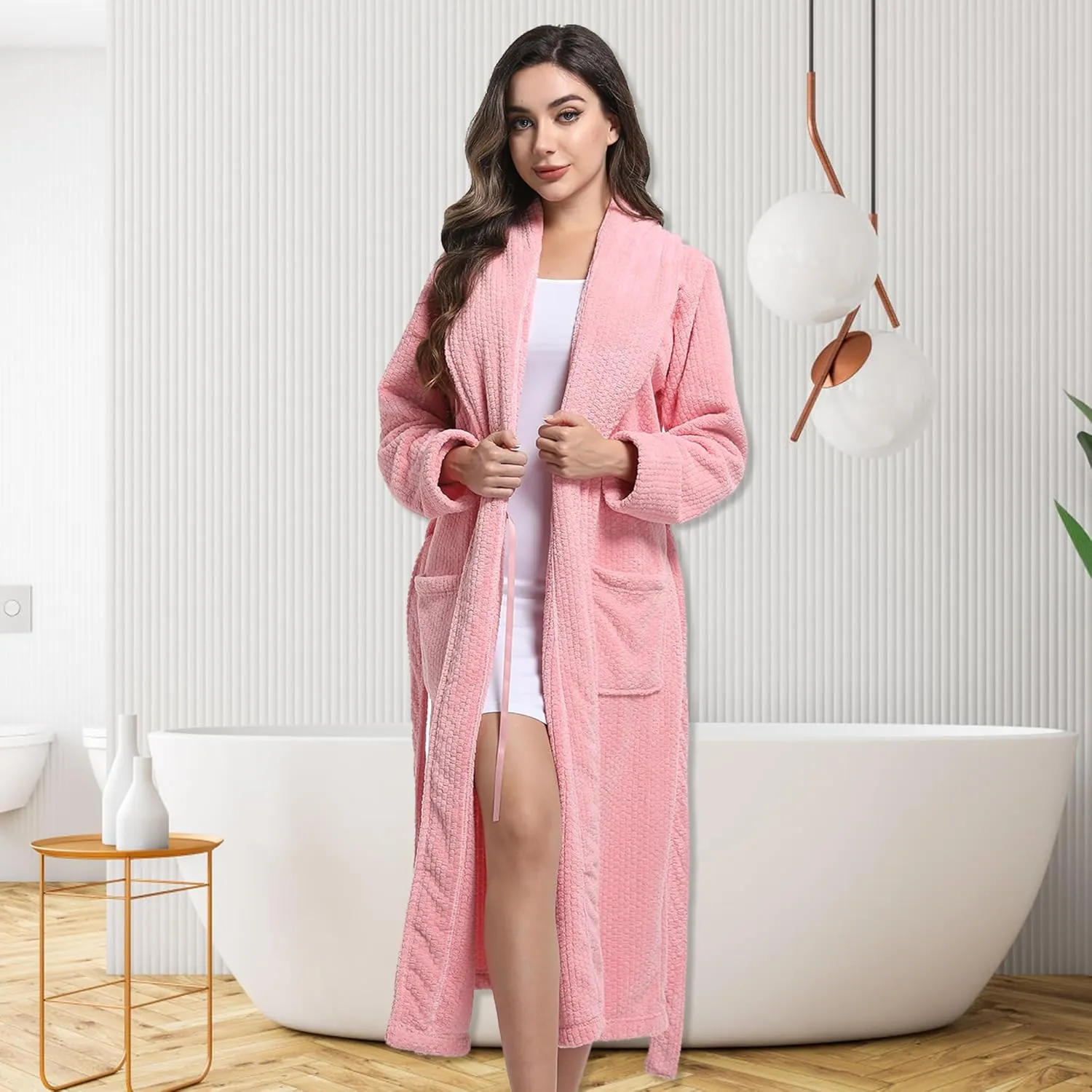 Women's Shawl Collar Bathrobe, Soft Long Towel Robes for Women - Super Absorbent Quick Dry yet Warm(Grey, S/M)