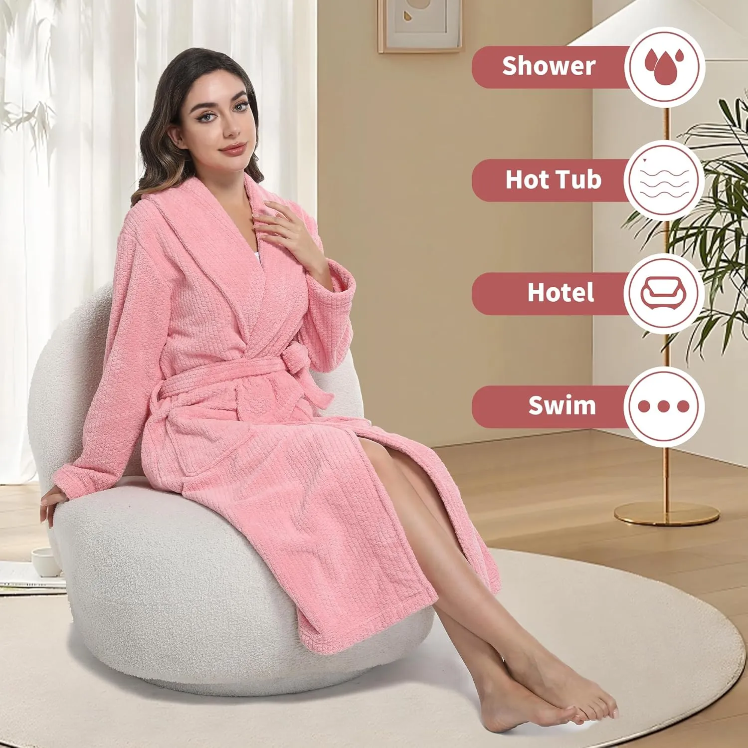 Women's Shawl Collar Bathrobe, Soft Long Towel Robes for Women - Super Absorbent Quick Dry yet Warm(Grey, S/M)