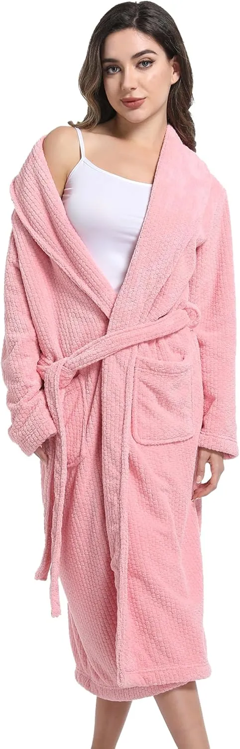 Women's Shawl Collar Bathrobe, Soft Long Towel Robes for Women - Super Absorbent Quick Dry yet Warm(Grey, S/M)