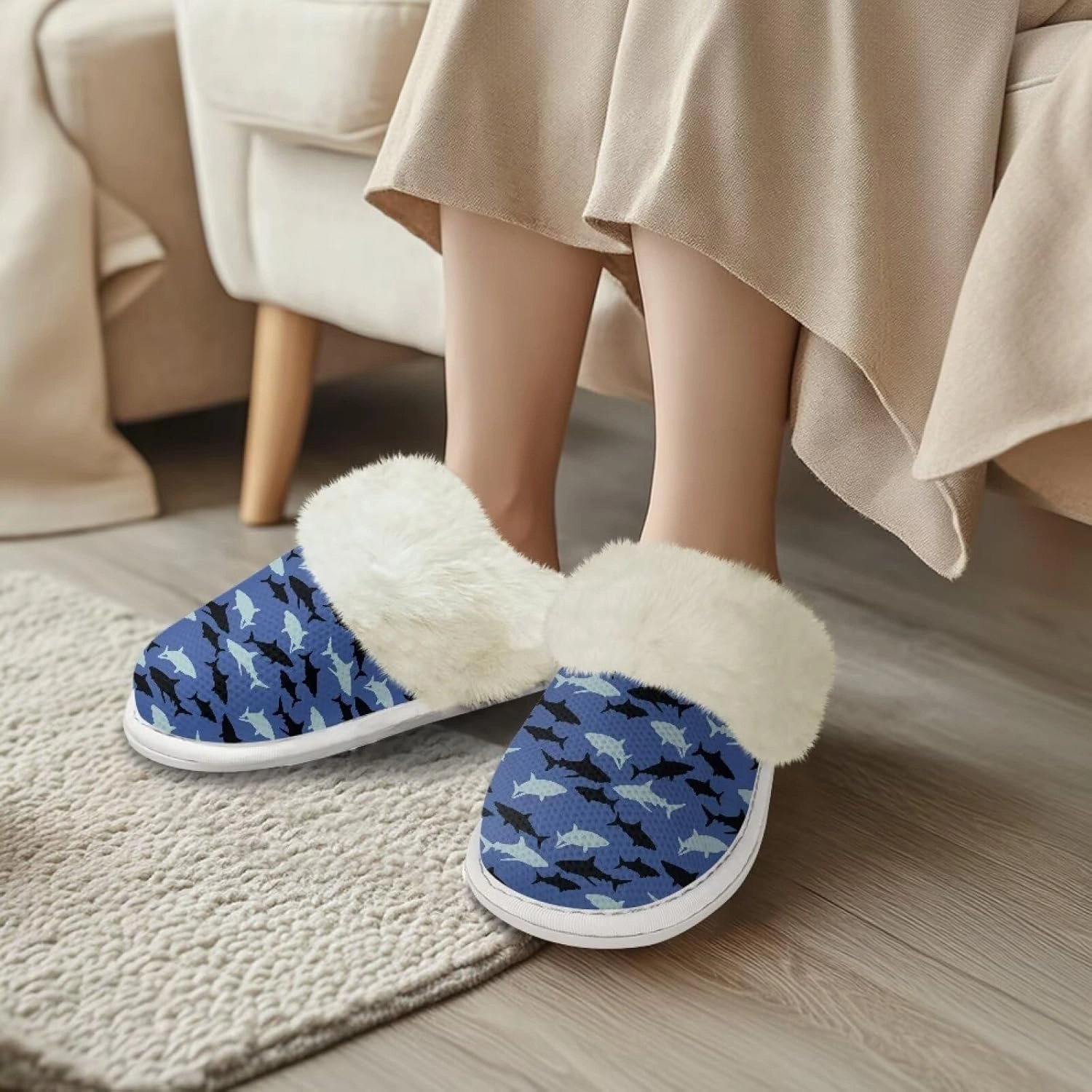 Womens Fuzzy Slippers with Fur Edges, Cute Plush House Shoes Fluffy House Slippers for Indoor and Outdoor