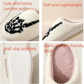 Womens Mens Slippers Retro Memory Foam Cute Cartoon Skeleton Ghost Pumpkin Plush Fluffy Warm Fur Lined slippers, Slip-Resistant Indoor House Home Winter Shoes