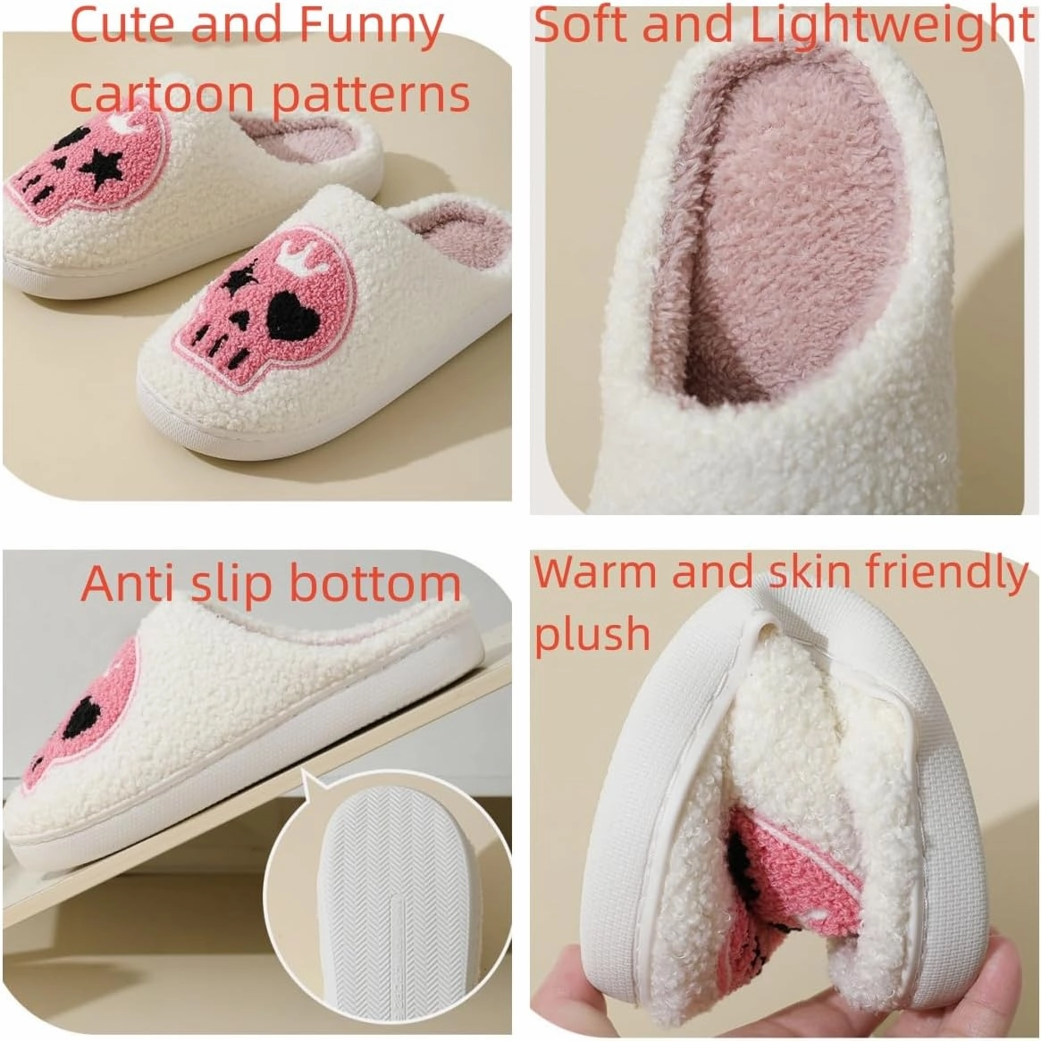 Womens Mens Slippers Retro Memory Foam Cute Cartoon Skeleton Ghost Pumpkin Plush Fluffy Warm Fur Lined slippers, Slip-Resistant Indoor House Home Winter Shoes
