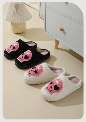 Womens Mens Slippers Retro Memory Foam Cute Cartoon Skeleton Ghost Pumpkin Plush Fluffy Warm Fur Lined slippers, Slip-Resistant Indoor House Home Winter Shoes