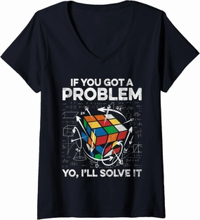 Womens Speed Cubing Funny If You Got A Problem, Yo I'll Solve It V-Neck T-Shirt