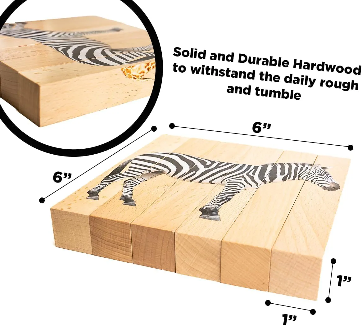 Wooden Animal Chunky Puzzles for Toddlers 2  Years - Montessori 4 in 1 Safari Animal Block Puzzle Toy