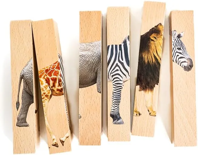 Wooden Animal Chunky Puzzles for Toddlers 2  Years - Montessori 4 in 1 Safari Animal Block Puzzle Toy