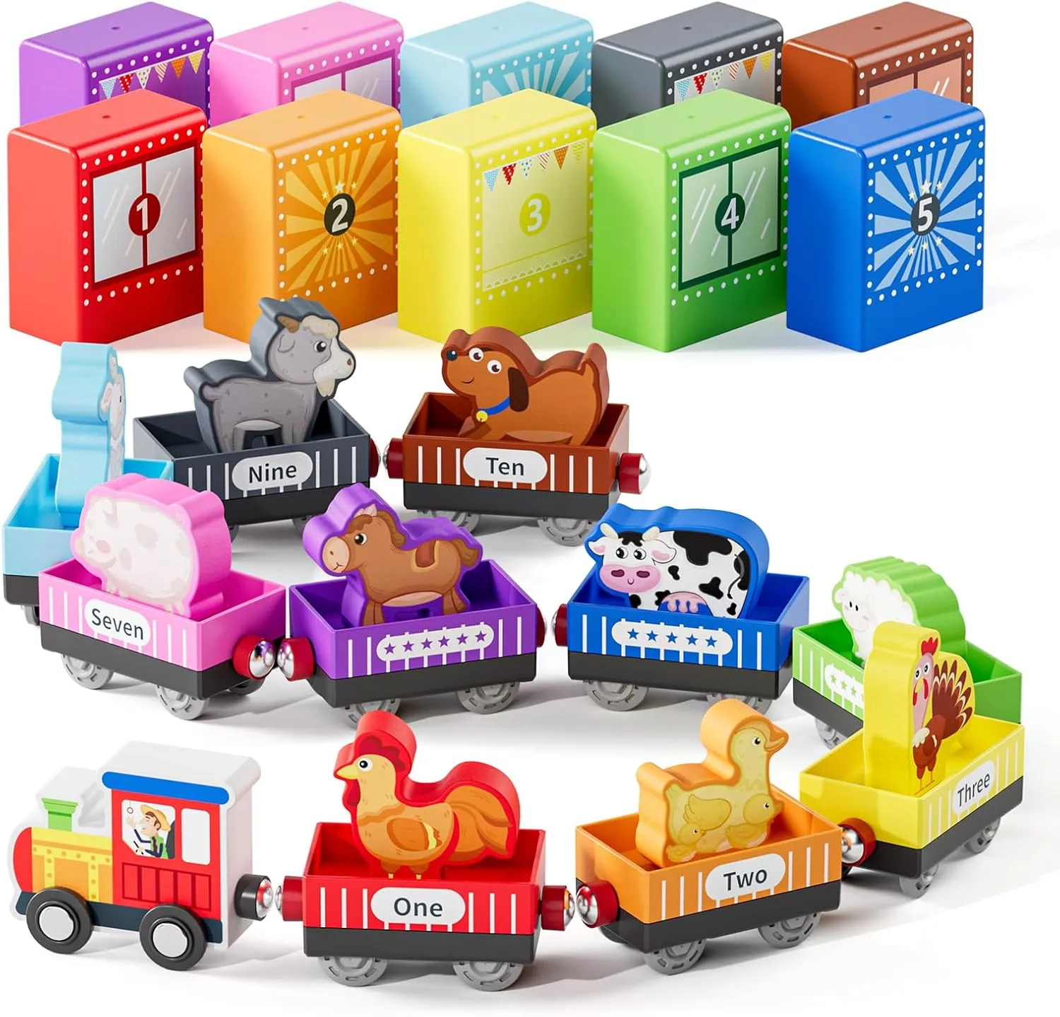 Wooden Animal Toy Train Set,Toddlers Toys for 1-3,Montessori Toys for Toddlers，Magnetic Train Toys,Preschool Educational Learning Toy,Sensory Toys for Kids,Ideal Gifts Boys, Girls