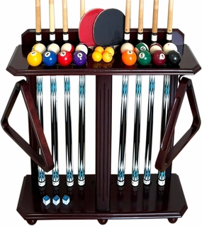 Wooden Billiard Cue Rack Hold up to 10 Pool Cue Sticks, Pool Cue Stick Holder, Floor Stand Pool Cue Holder for Billiard Game Room (Mahogany)