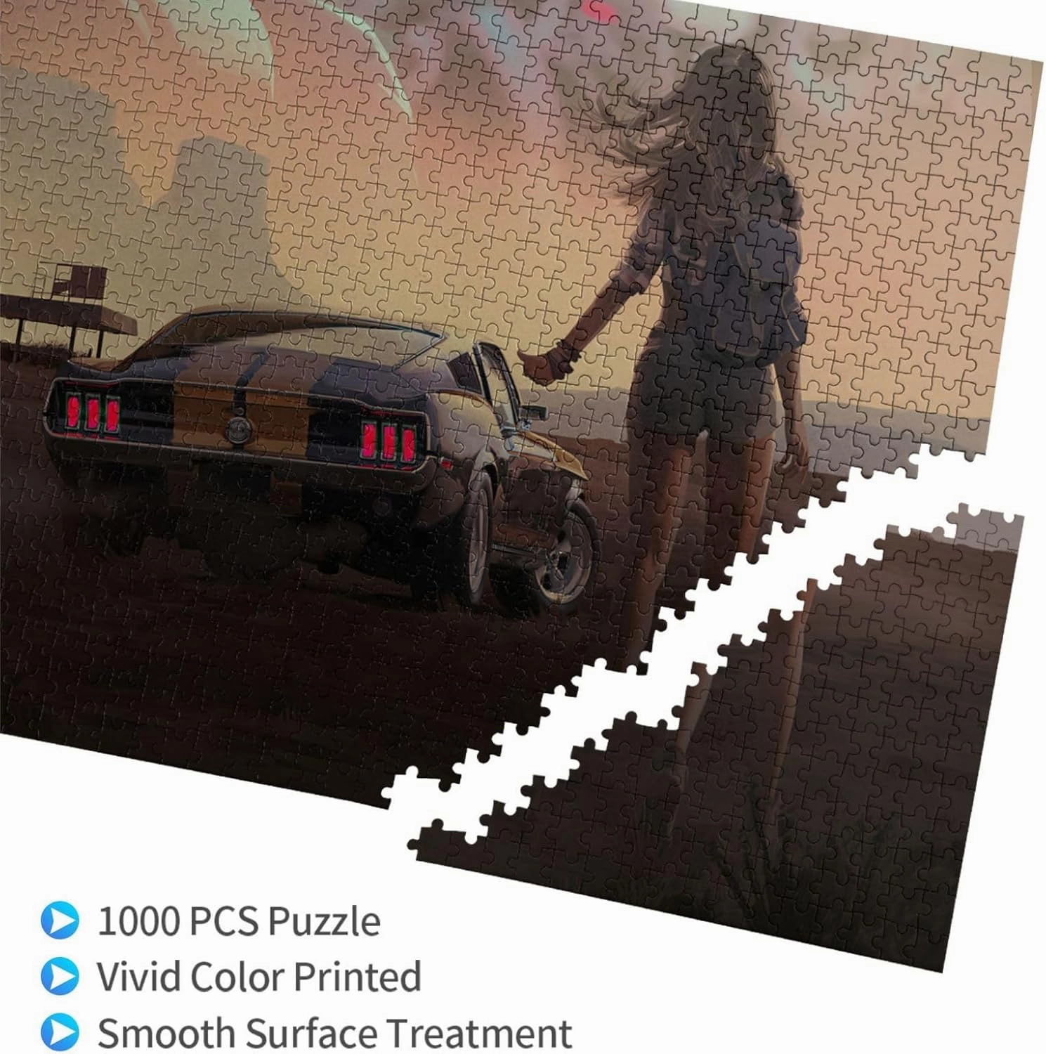 Wooden Jigsaw Puzzle 1000 Pieces Girl and Racing Car Challenging Puzzle Gift for Adults Families