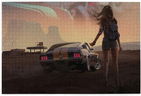 Wooden Jigsaw Puzzle 1000 Pieces Girl and Racing Car Challenging Puzzle Gift for Adults Families