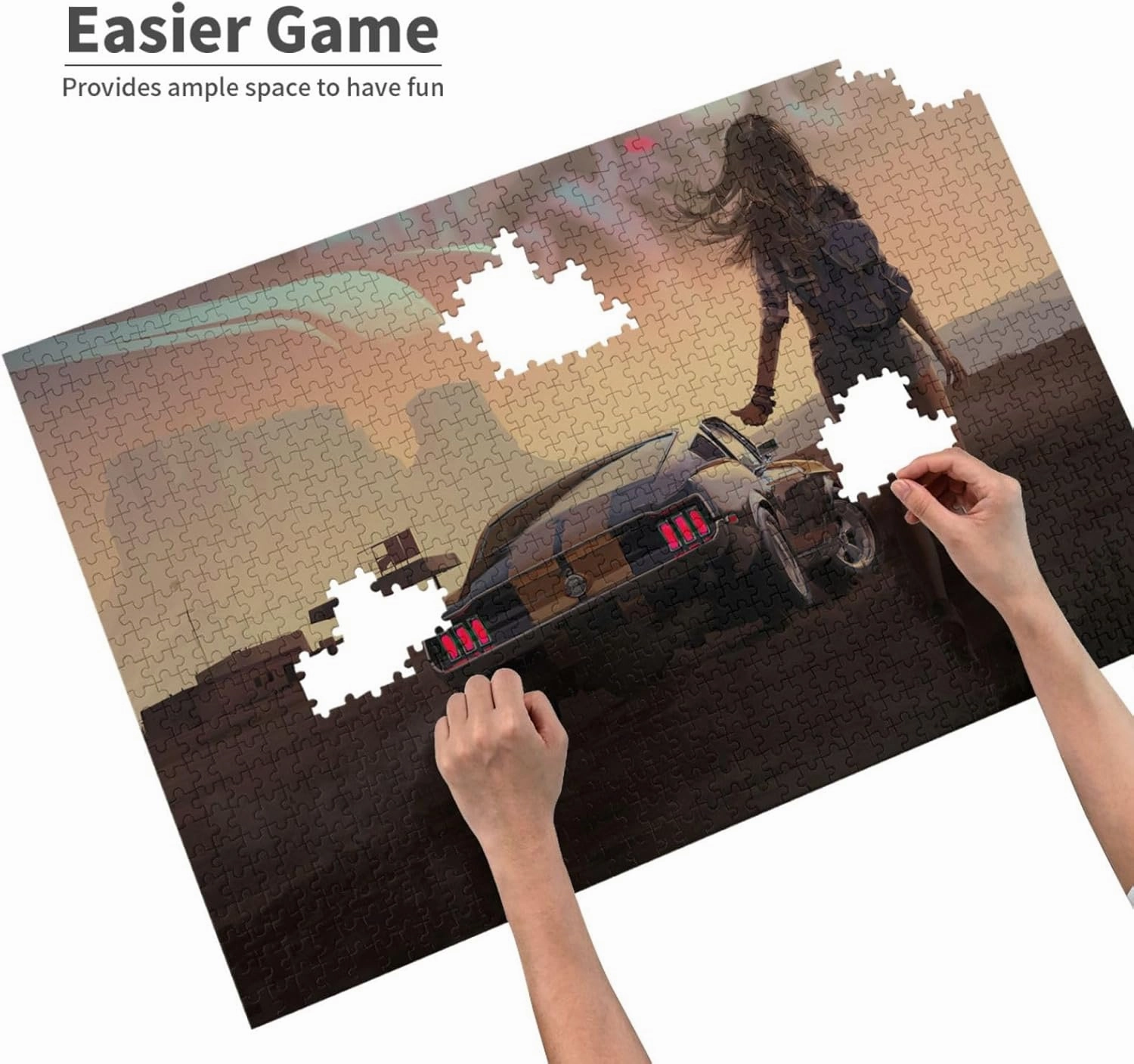 Wooden Jigsaw Puzzle 1000 Pieces Girl and Racing Car Challenging Puzzle Gift for Adults Families