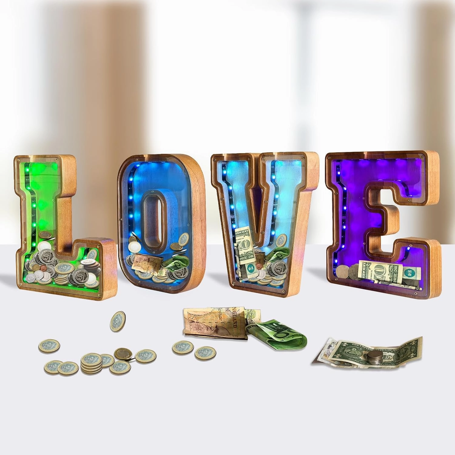 Wooden Letter Piggy Bank for Kids,9inch Kids Money Bank with LED Lights, Alphabet Coin Jar(A-Z), Birthday Gift for Kids, Toys for Boys and Girls(Z)
