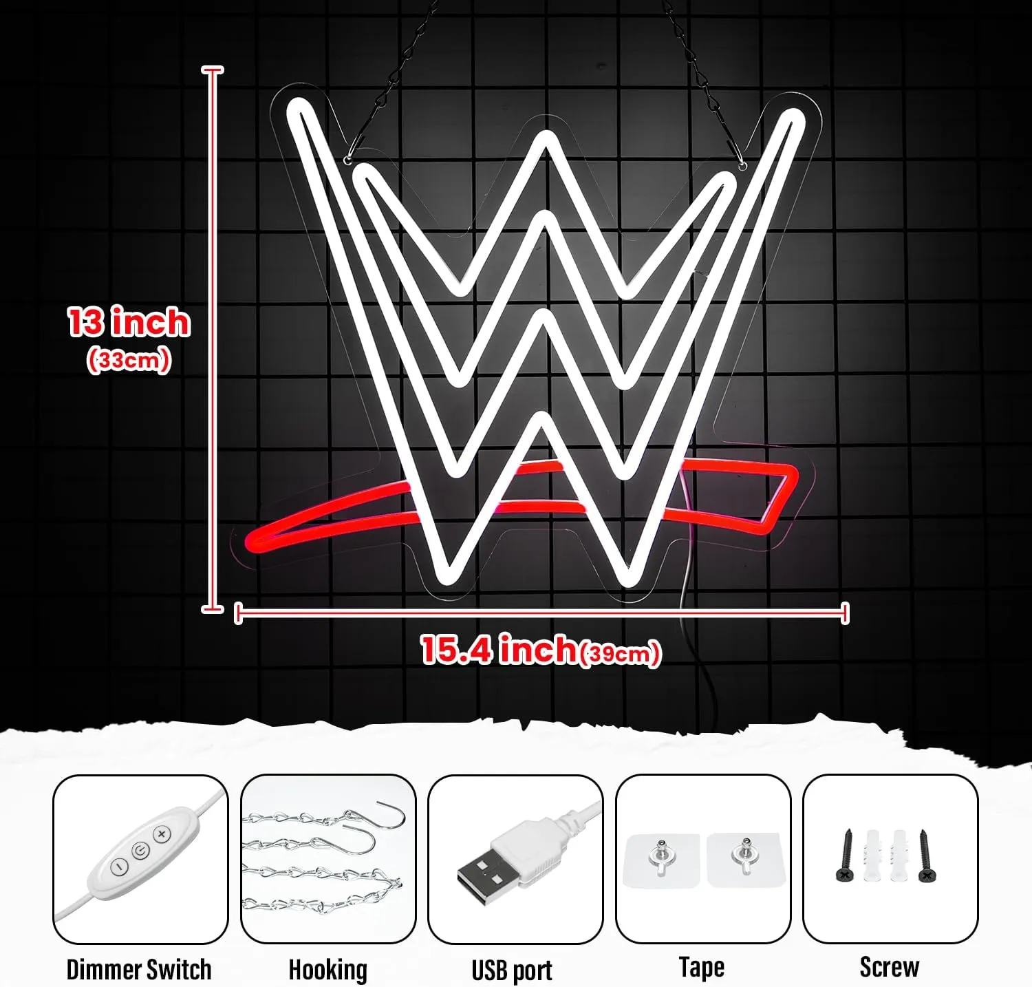 Wrestling Neon Sign, LED Wrestling Neon Sign for Wall and Room Decor, USB Night Light for Game Bedroom Birthday Competition Party Gifts (Red White)