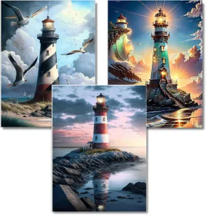 WUDWL Diamond Painting Kits for Adults - 3 Pack Lighthouse DIY 5D Diamond Art Kits Full Drill Diamond Dots Paintings with Diamonds Gem Art and Crafts Home Decor 12x16inch ﻿