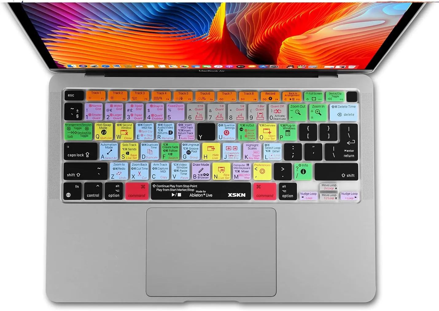 XSKN Shortcuts Function and Language Series Silicone Keyboard Cover Skin for 2020 Released New MacBook Air 13.3 inch with Touch ID A2179 A2337 M1 Chip (US EU Common Version Ableton) k-366