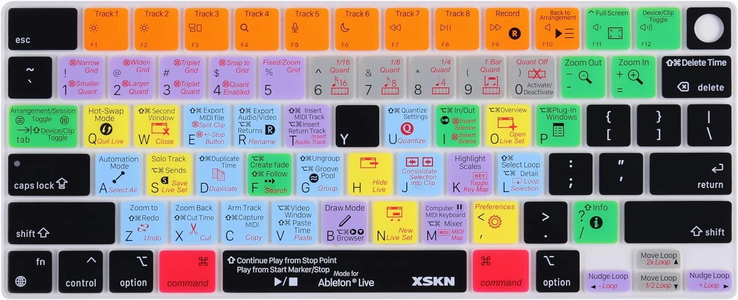 XSKN Ableton Live Shortcuts US Version Keyboard Silicone Skin Cover Fits for Apple Since 2021 Released MacBook Air MacBook Pro 13.6 15.3 14.2 16.2 Inch with M1 M2 M3 M4 Chip and Touch ID