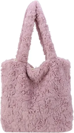 Y2K Plush Underarm Bag, Ladies Fluffy Shoulder Bag, Women Furry Flower Tote for Autumn and Winter