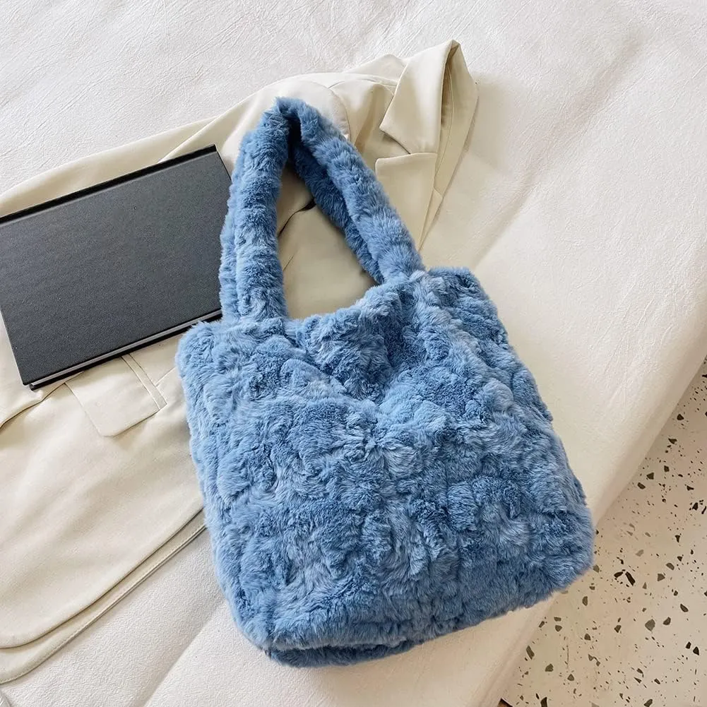 Y2K Plush Underarm Bag, Ladies Fluffy Shoulder Bag, Women Furry Flower Tote for Autumn and Winter