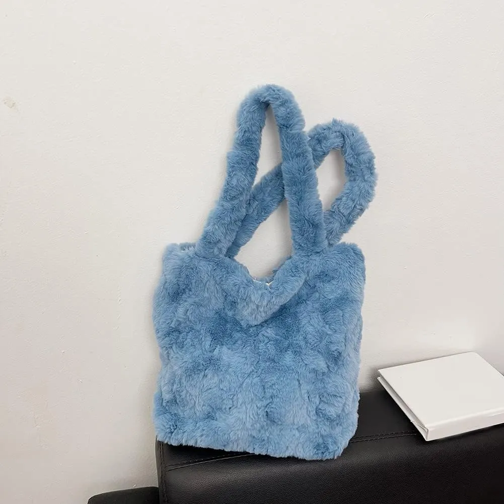 Y2K Plush Underarm Bag, Ladies Fluffy Shoulder Bag, Women Furry Flower Tote for Autumn and Winter