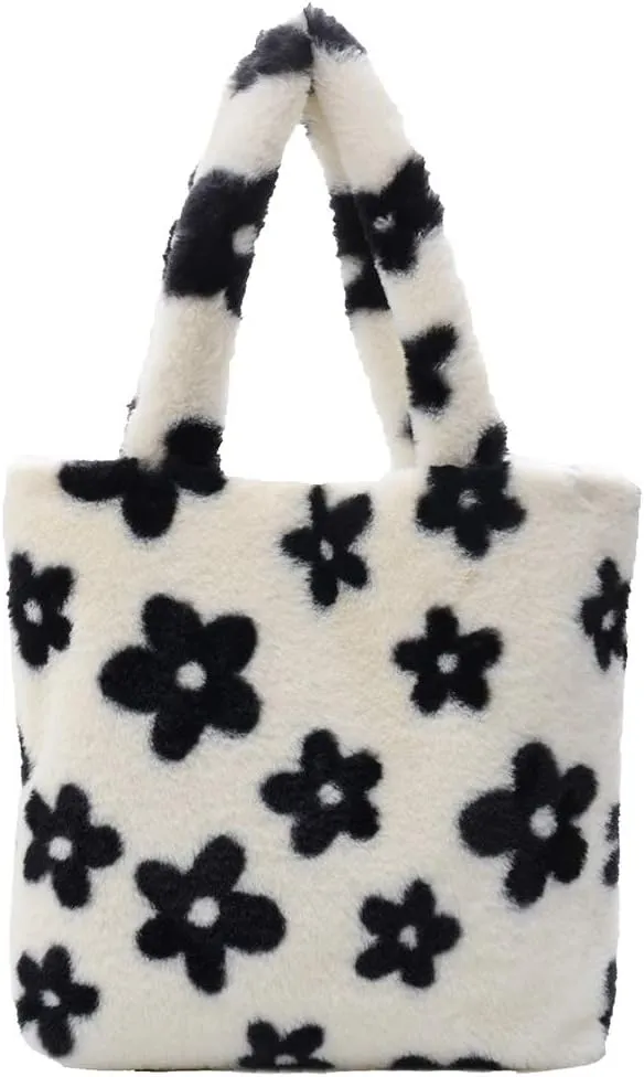 Y2K Plush Underarm Bag, Ladies Fluffy Shoulder Bag, Women Furry Flower Tote for Autumn and Winter