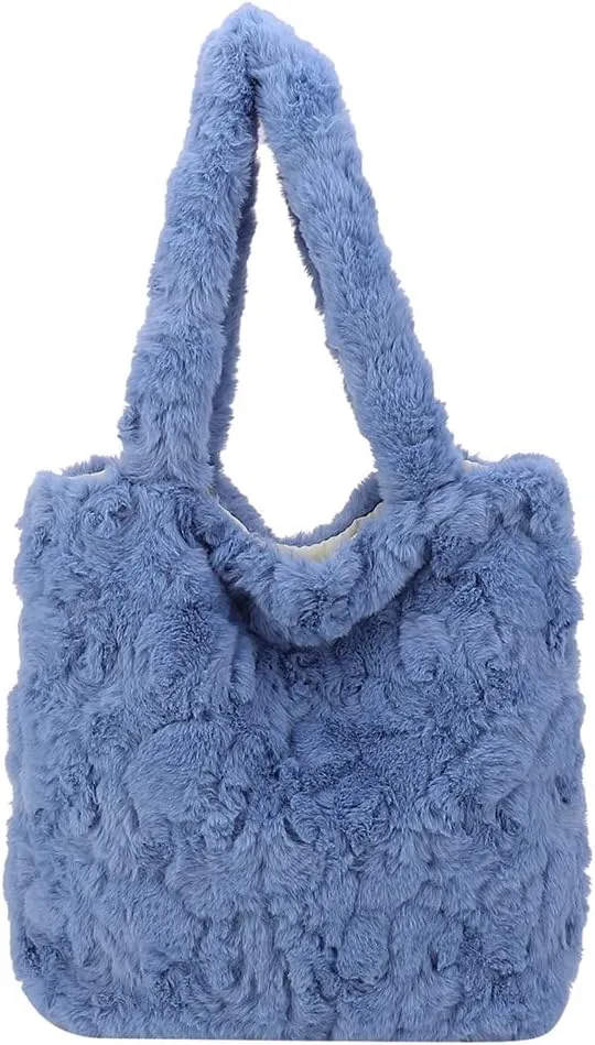 Y2K Plush Underarm Bag, Ladies Fluffy Shoulder Bag, Women Furry Flower Tote for Autumn and Winter