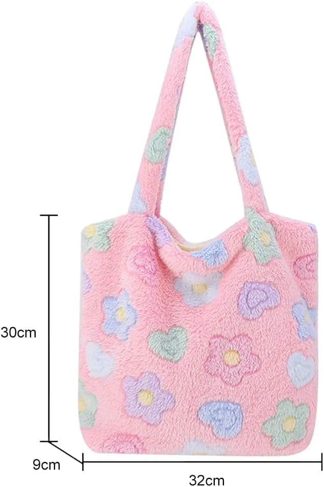 Y2K Plush Underarm Bag, Ladies Fluffy Shoulder Bag, Women Furry Flower Tote for Autumn and Winter