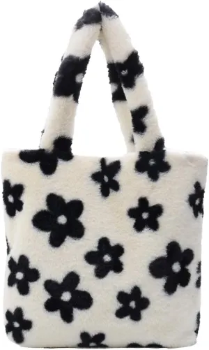Y2K Plush Underarm Bag, Ladies Fluffy Shoulder Bag, Women Furry Flower Tote for Autumn and Winter