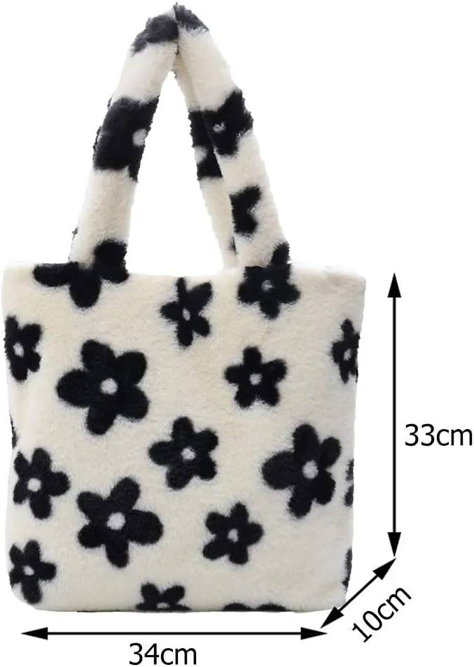 Y2K Plush Underarm Bag, Ladies Fluffy Shoulder Bag, Women Furry Flower Tote for Autumn and Winter