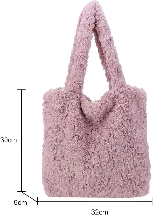Y2K Plush Underarm Bag, Ladies Fluffy Shoulder Bag, Women Furry Flower Tote for Autumn and Winter