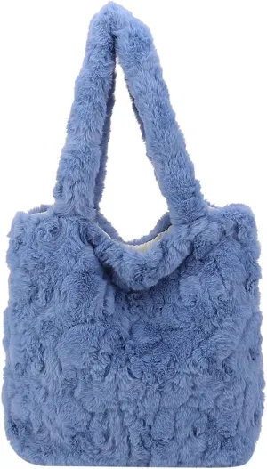 Y2K Plush Underarm Bag, Ladies Fluffy Shoulder Bag, Women Furry Flower Tote for Autumn and Winter