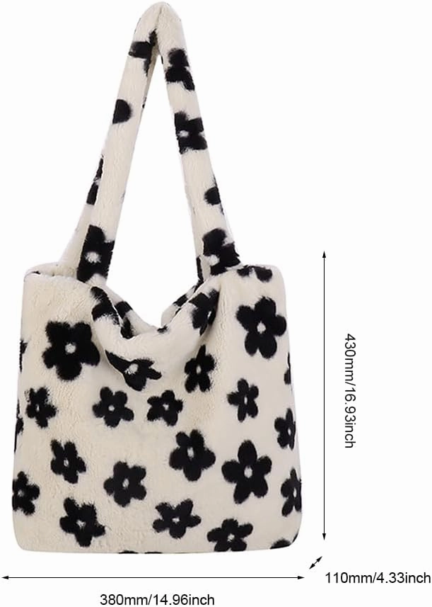 Y2K Plush Underarm Bag, Ladies Fluffy Shoulder Bag, Women Furry Flower Tote for Autumn and Winter
