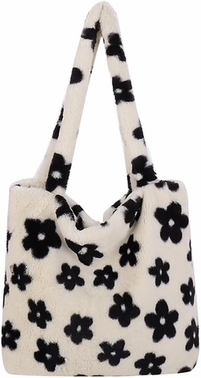 Y2K Plush Underarm Bag, Ladies Fluffy Shoulder Bag, Women Furry Flower Tote for Autumn and Winter