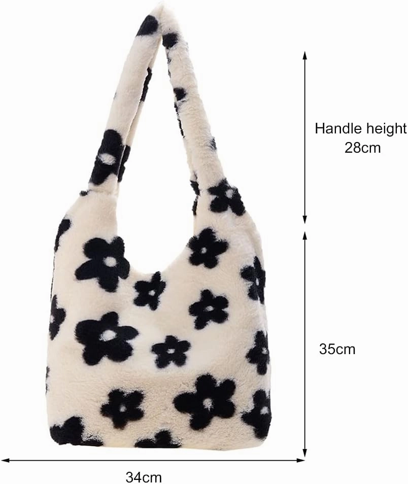 Y2K Plush Underarm Bag, Ladies Fluffy Shoulder Bag, Women Furry Flower Tote for Autumn and Winter