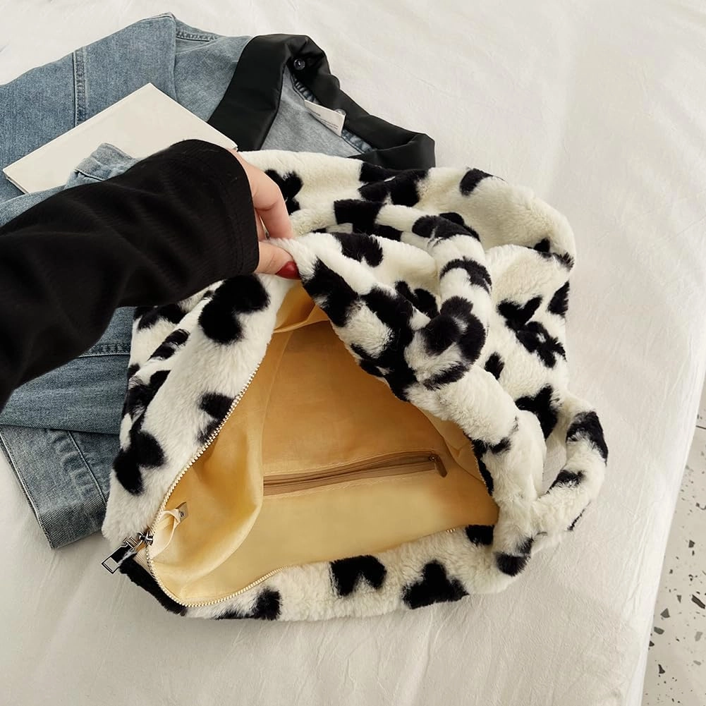 Y2K Plush Underarm Bag, Ladies Fluffy Shoulder Bag, Women Furry Flower Tote for Autumn and Winter
