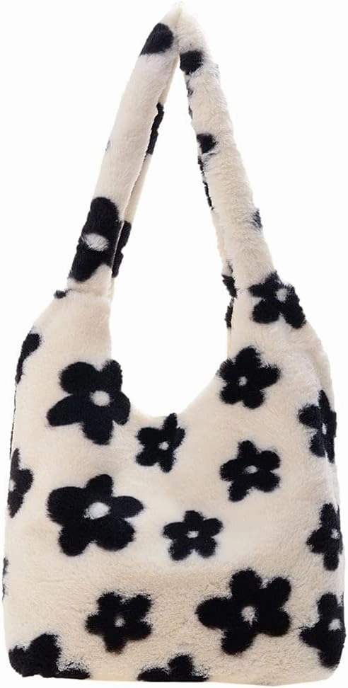 Y2K Plush Underarm Bag, Ladies Fluffy Shoulder Bag, Women Furry Flower Tote for Autumn and Winter