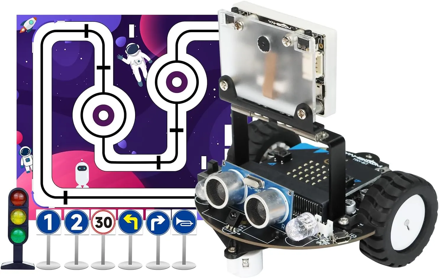 Yahboom Toys Car Micro:bit Project Smart Robot Car Tinybit Pro Upgrade AI Visual Recognition Graphical Programming Line Tracking Ultrasonic Sensor Remote Control (Standard Kit with V2)