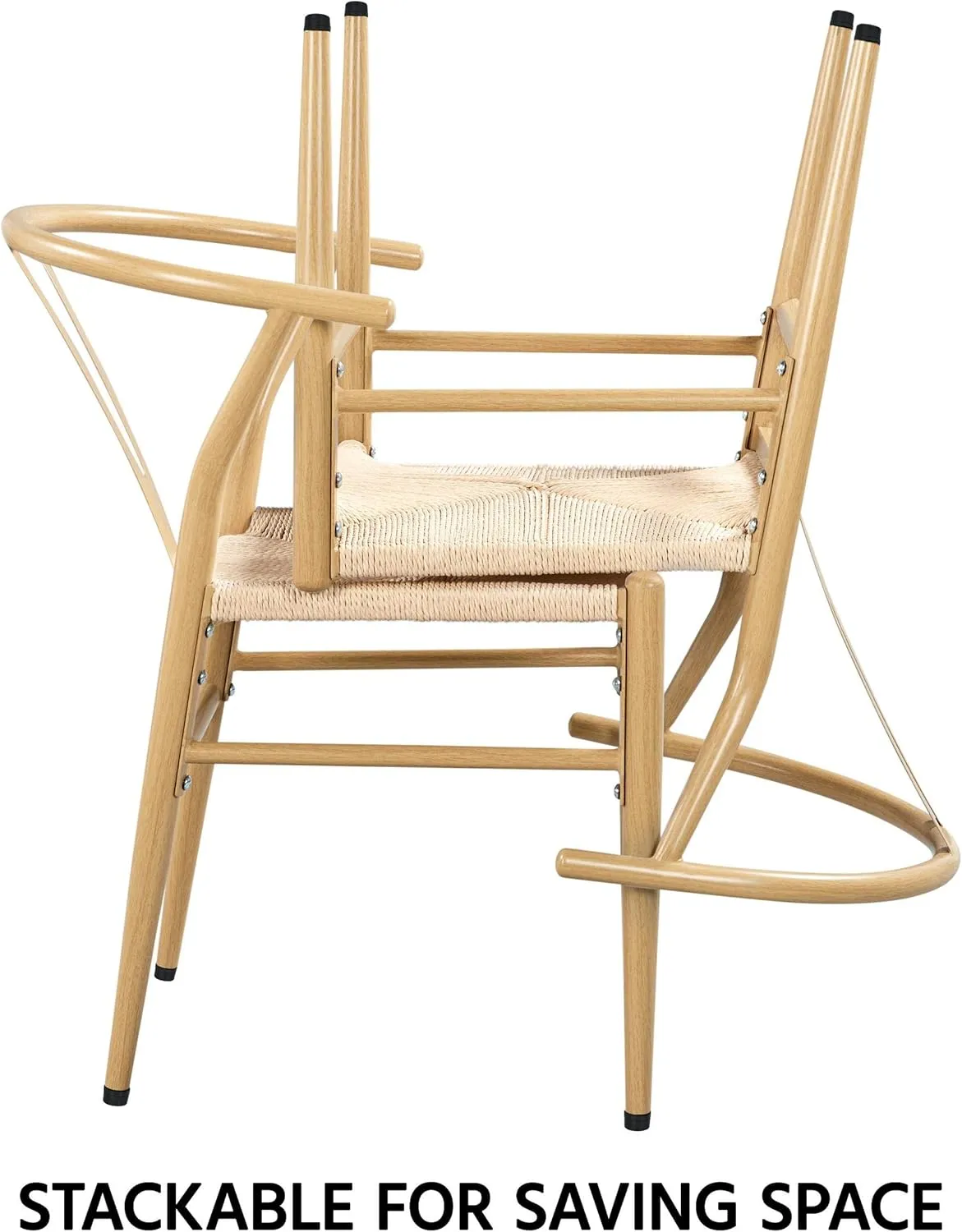Yaheetech Set of 4 Weave Chair Mid-Century Metal Dining Chair Y-Shaped Backrest Hemp Seat, Wood Color