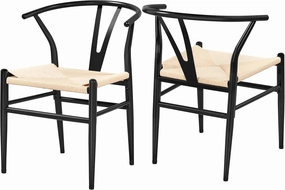 Yaheetech Set of 2 Weave Arm Chair Mid-Century Metal Dining Chair Y-Shaped Backrest Hemp Seat, Black
