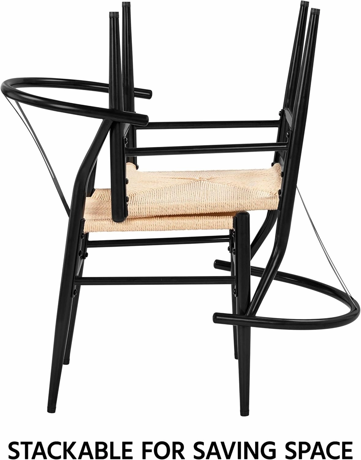 Yaheetech Set of 2 Weave Arm Chair Mid-Century Metal Dining Chair Y-Shaped Backrest Hemp Seat, Black