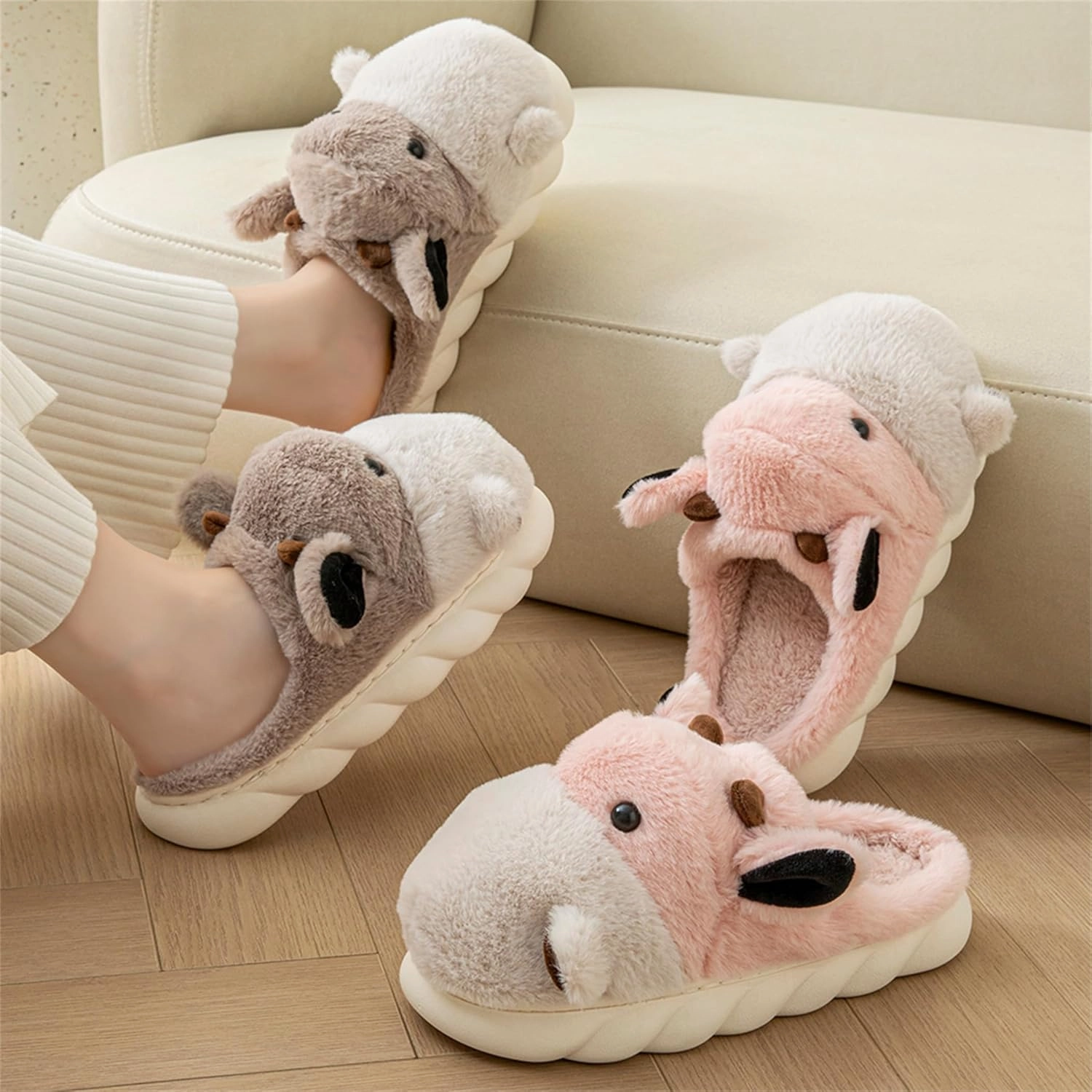 YILANLAN Women's Cute Animal Slippers - Funny Cartoon Winter Plush Thick Soled Slippers