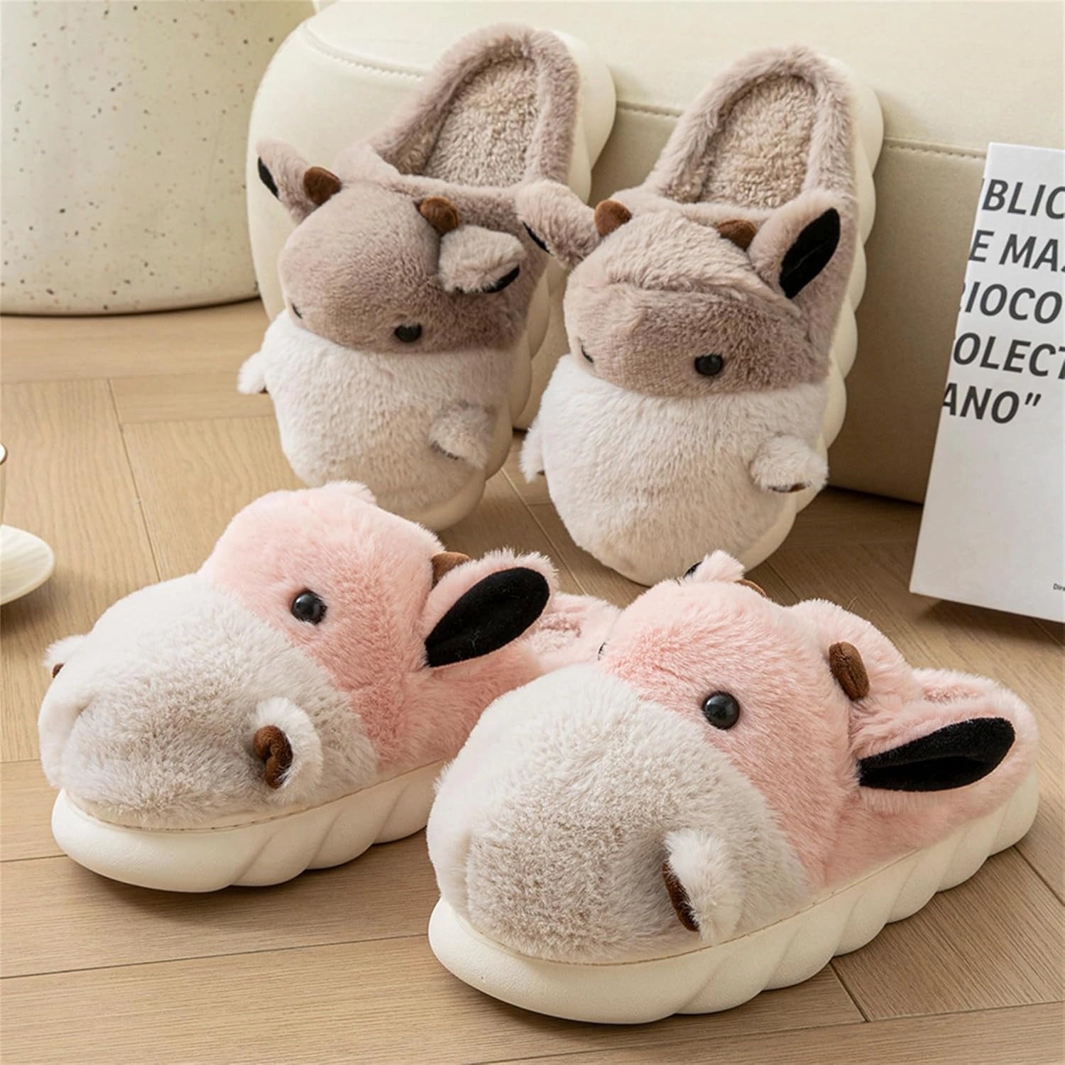 YILANLAN Women's Cute Animal Slippers - Funny Cartoon Winter Plush Thick Soled Slippers
