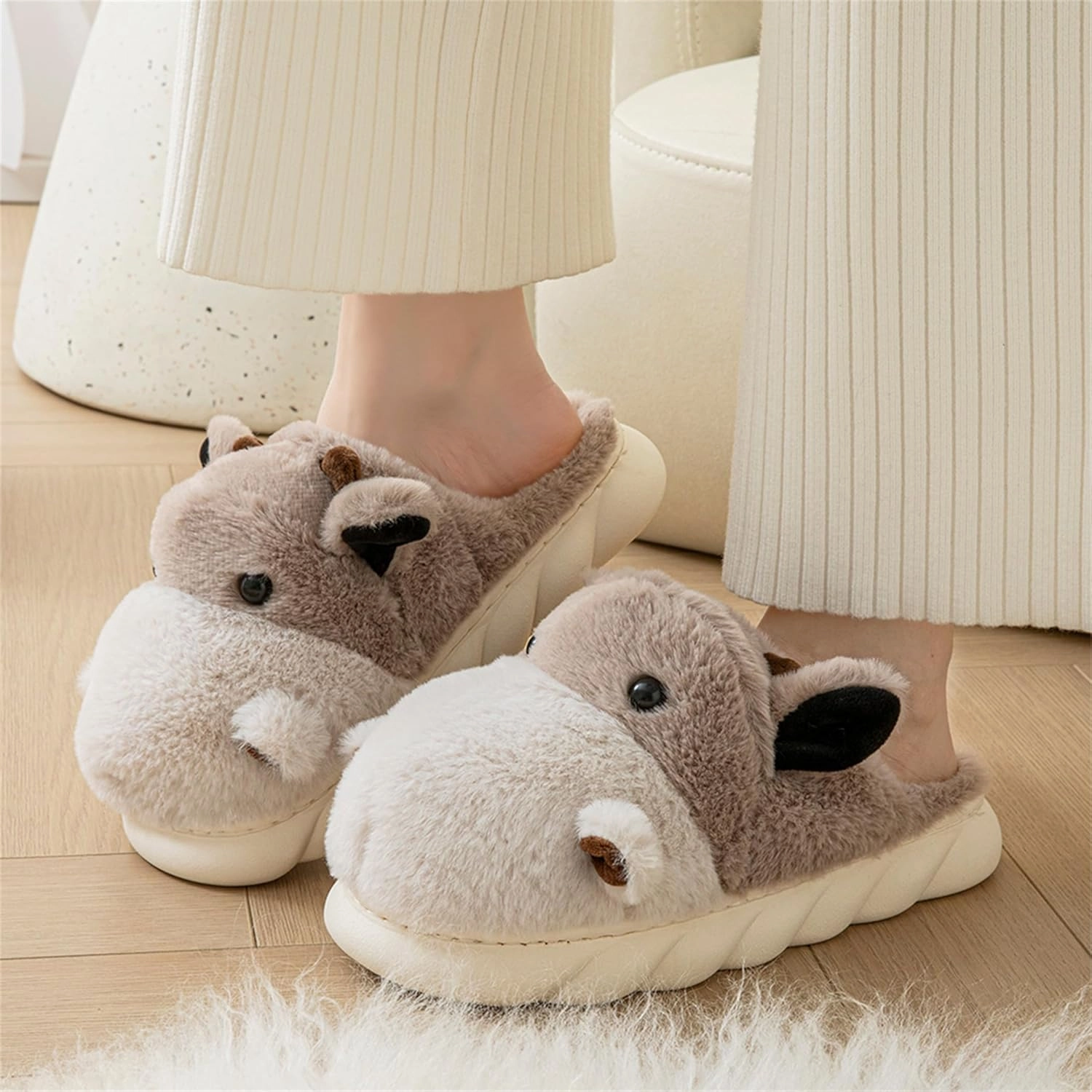YILANLAN Women's Cute Animal Slippers - Funny Cartoon Winter Plush Thick Soled Slippers