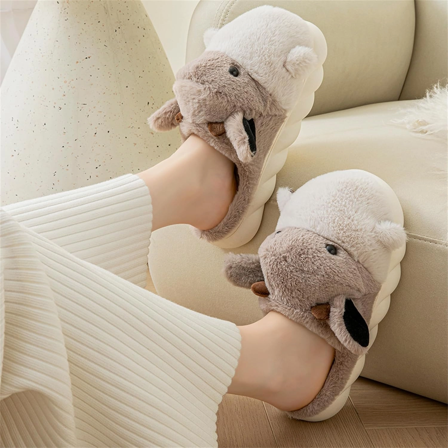 YILANLAN Women's Cute Animal Slippers - Funny Cartoon Winter Plush Thick Soled Slippers