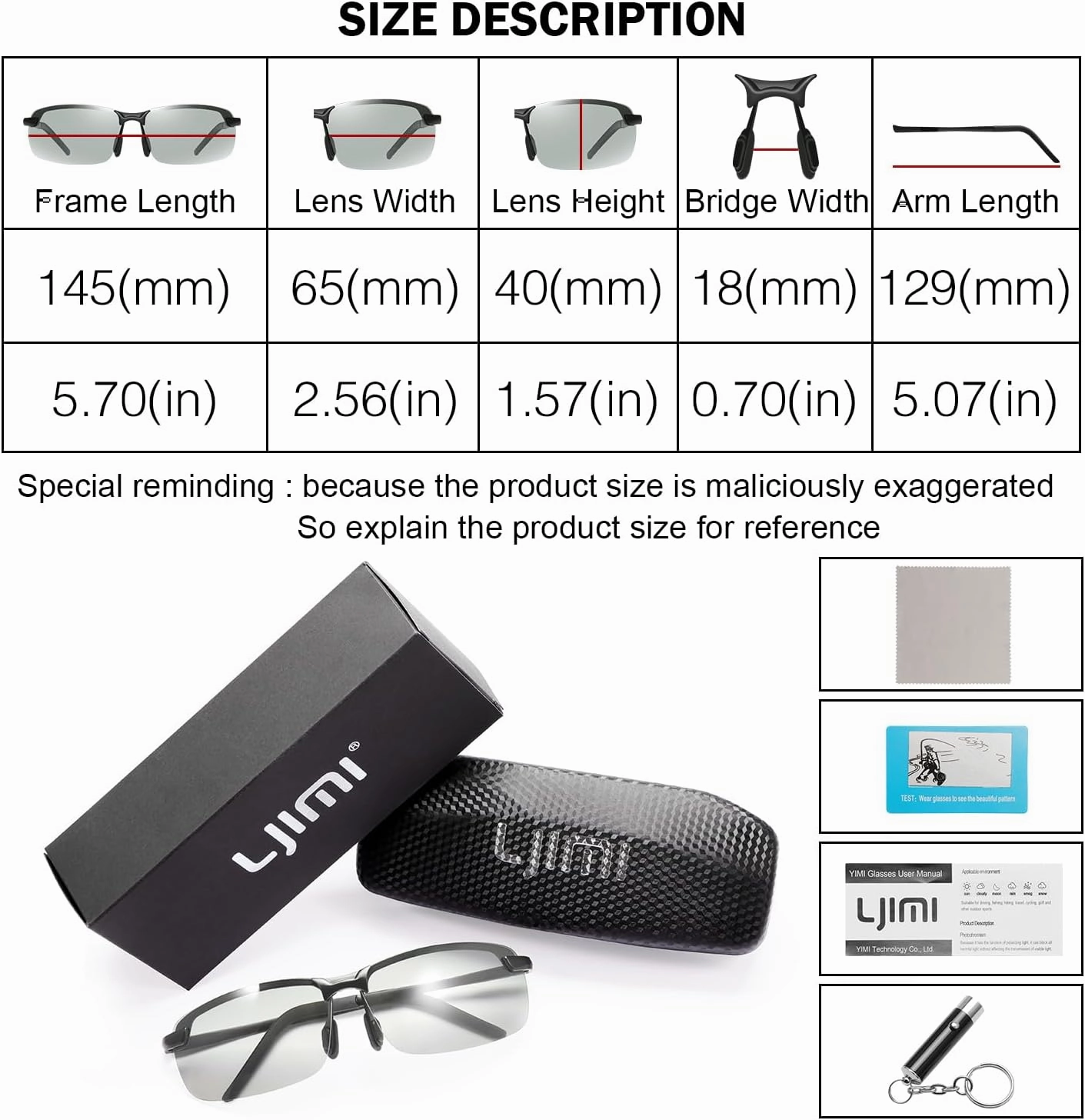 YIMI Polarized Photochromic Sunglasses for Men Women Outdoor Sports Driving Anti Glare UV400 Protection z87 Safety Glasses