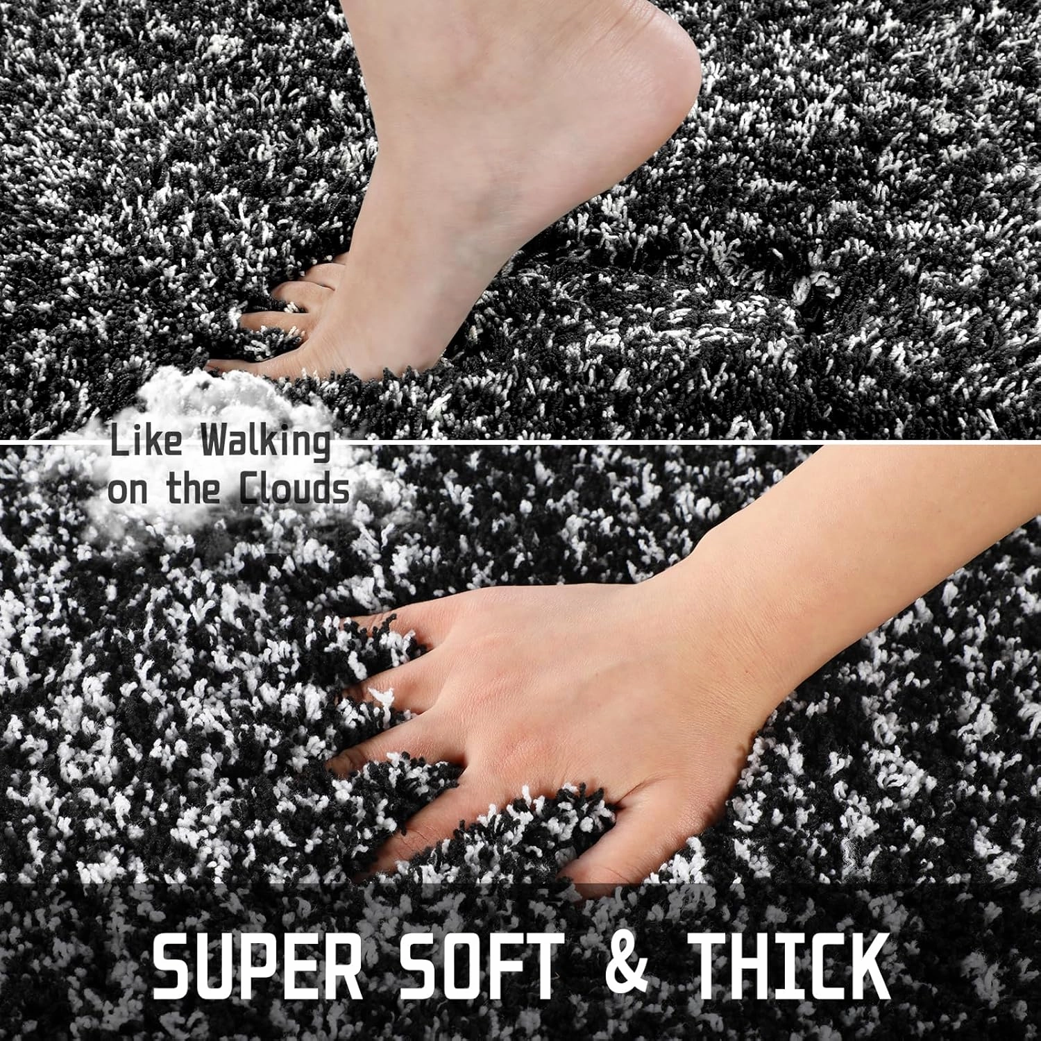 Yimobra Black and White Bathroom Rugs Non Slip Washable 36x24, Ultra Soft and Water Absorbent Bath Mats, Plush Fluffy Shower Mat Outside, Luxury Microfiber Thick Matts for Bathroom Floor/Tub
