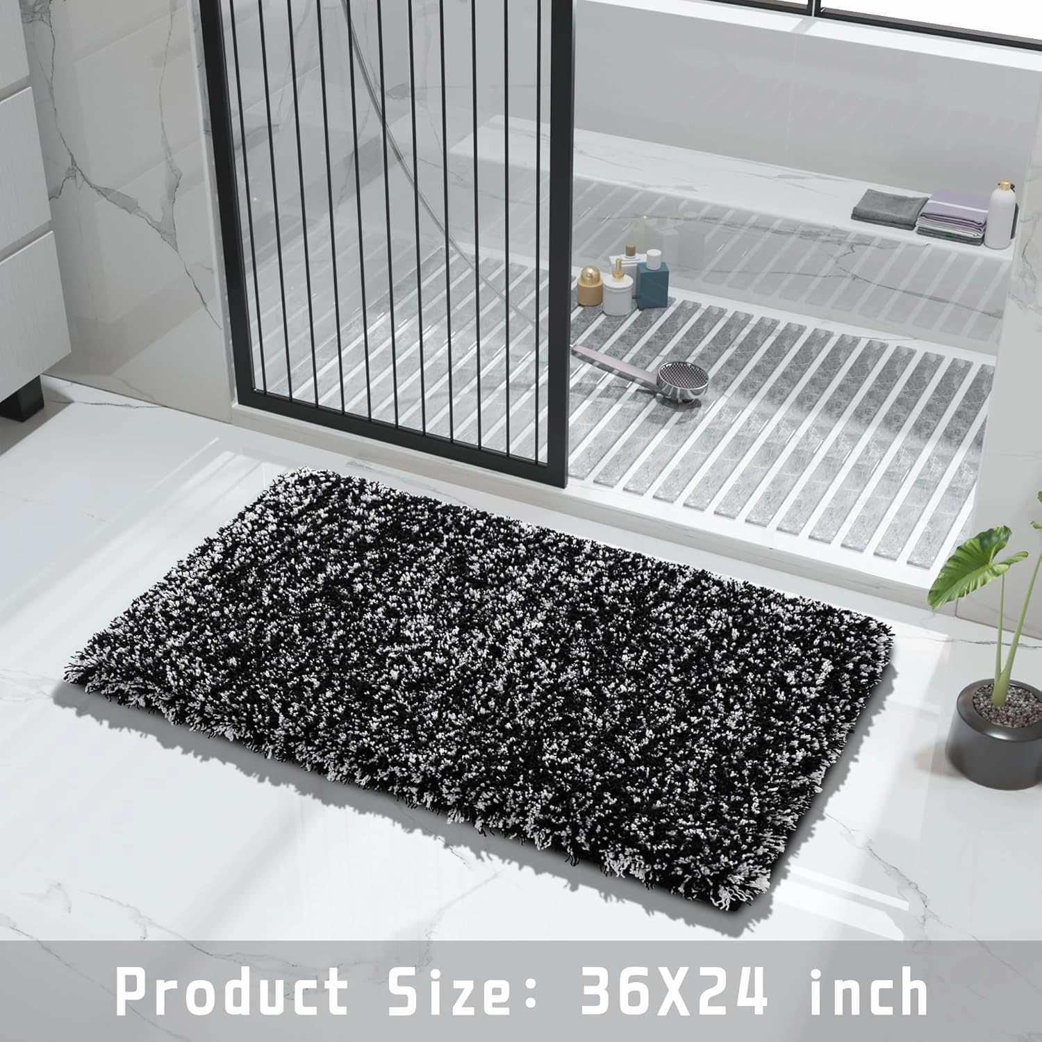 Yimobra Black and White Bathroom Rugs Non Slip Washable 36x24, Ultra Soft and Water Absorbent Bath Mats, Plush Fluffy Shower Mat Outside, Luxury Microfiber Thick Matts for Bathroom Floor/Tub