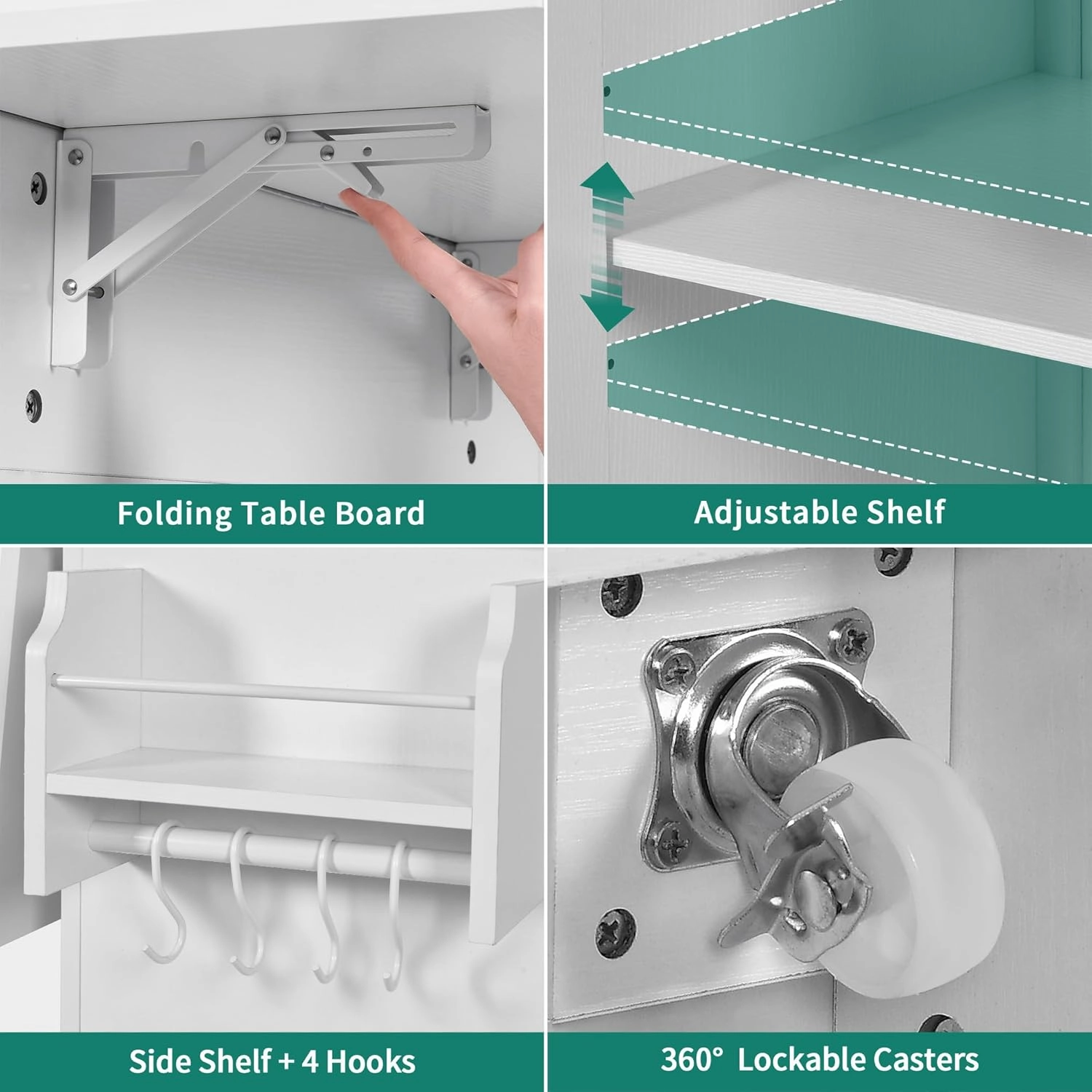 YITAHOME Stainless Steel Kitchen Island with Drop Leaf, 42 Inch Mobile Storage Islands with Power Outlet, Rolling Kitchen Island on Wheels, Metal Butcher Block Carts with Spice Rack Towel Bar, White